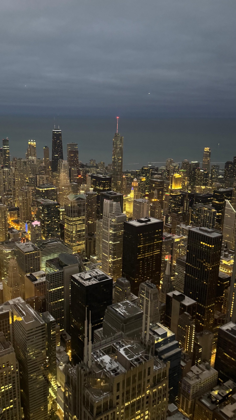 Chicago skyline at night from above